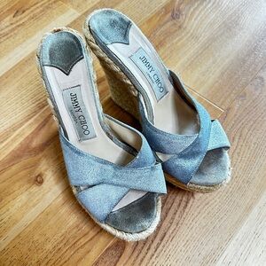 Jimmy Choo Silver Wedge Espadrilles